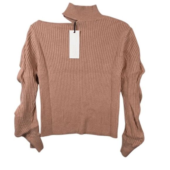 NEW! N12H Gigi Sweater Dusty Rose Mock Neck Shoulder Cut Out Rib Knit Size XS - Picture 6 of 12